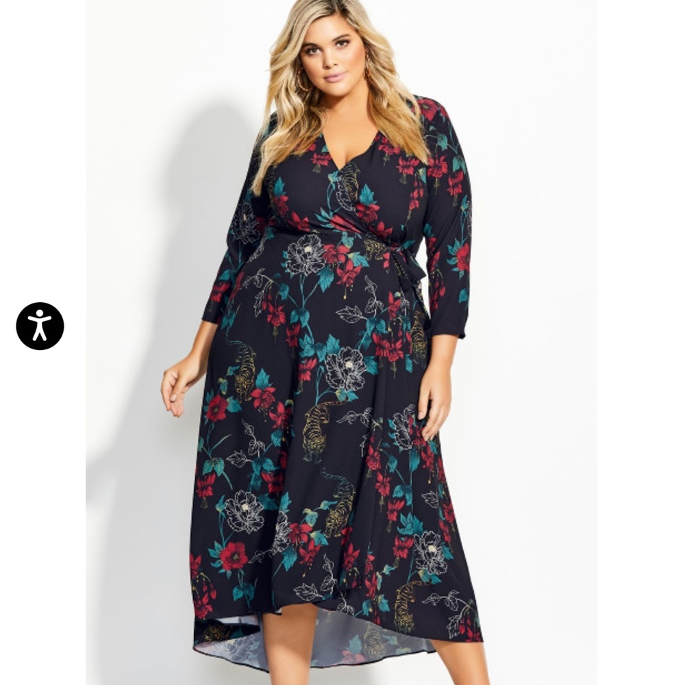 City Chic Tiger/Floral Print Wrap Dress Size 14